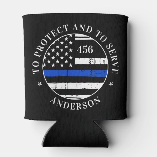 Thin Blue Line Flag Persoonlijke politieman Blikjeskoeler (Achterkant)