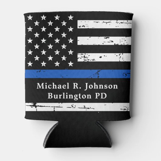 Thin Blue Line Flag Persoonlijke politieman Blikjeskoeler (Voorkant)