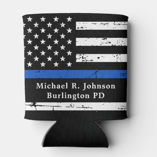 Thin Blue Line Flag Persoonlijke politieman Blikjeskoeler (Achterkant)