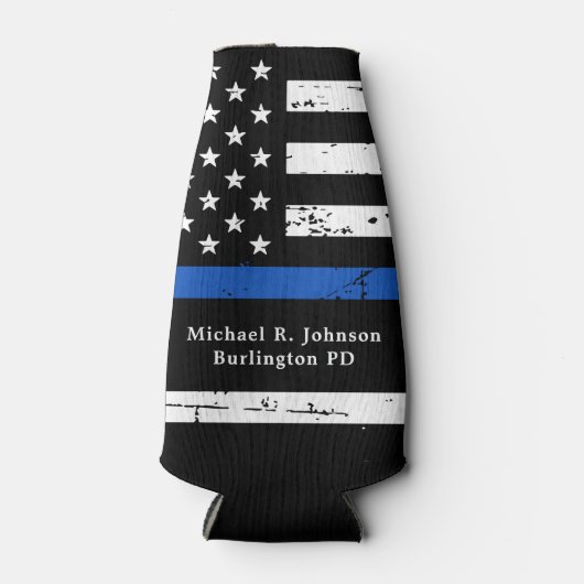 Thin Blue Line Flag Persoonlijke politieman Flesjeskoeler (Voorkant)