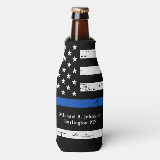 Thin Blue Line Flag Persoonlijke politieman Flesjeskoeler (Fles Voorkant)
