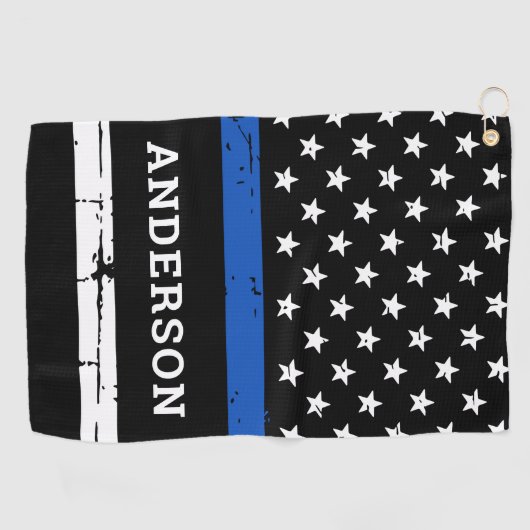 Thin Blue Line Flag Persoonlijke politieman Golfhanddoek (Horizontaal)