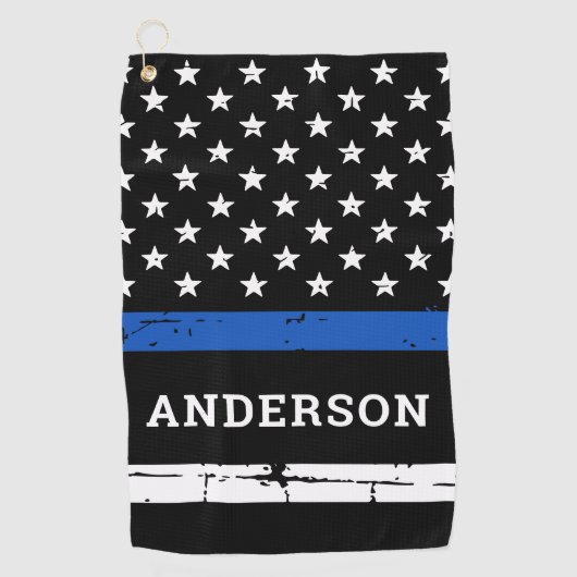 Thin Blue Line Flag Persoonlijke politieman Golfhanddoek (Voorkant)