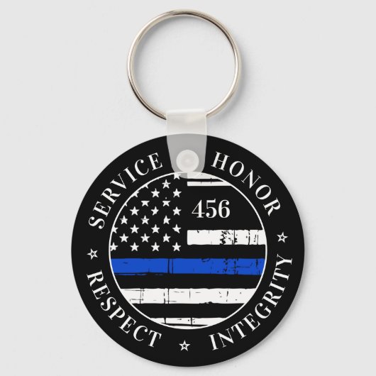Thin Blue Line Flag Persoonlijke politieman Sleutelhanger (Voorkant)