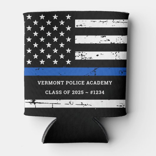 Thin Blue Line Flag Police Academy Afstuderen Blikjeskoeler (Voorkant)