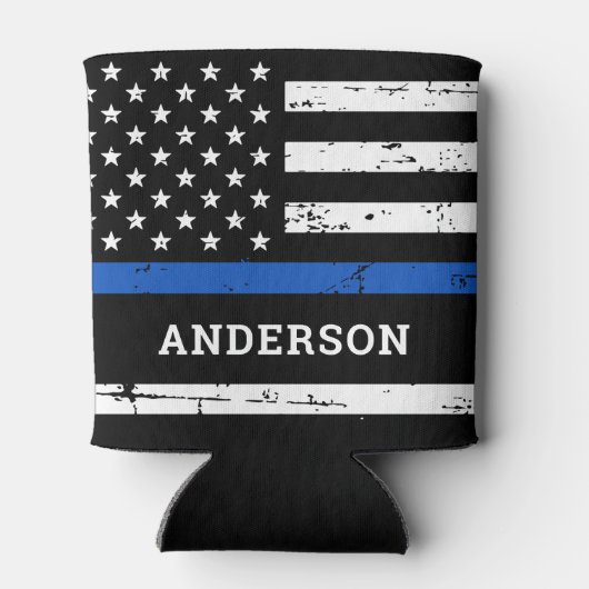 Thin Blue Line Flag Police Academy Afstuderen Blikjeskoeler (Achterkant)