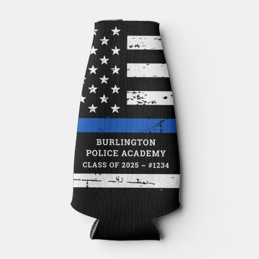 Thin Blue Line Flag Police Academy Afstuderen Flesjeskoeler (Voorkant)