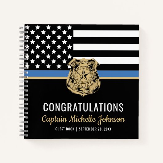 Thin Blue Line Flag Police Retirement Guest Book Notitieboek (Voorkant)
