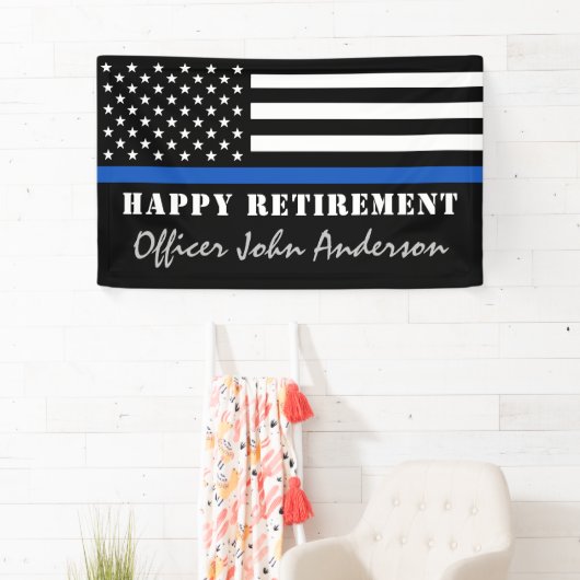 Thin Blue Line Flag Police Retirement Party Banner (Insitu)