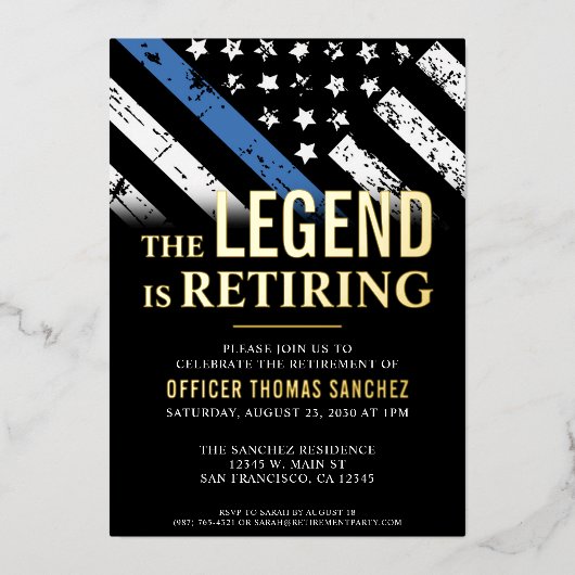 Thin Blue Line Flag Police Retirement Party Folie Uitnodiging (Voorkant)