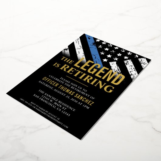 Thin Blue Line Flag Police Retirement Party Folie Uitnodiging (Gedraaid)