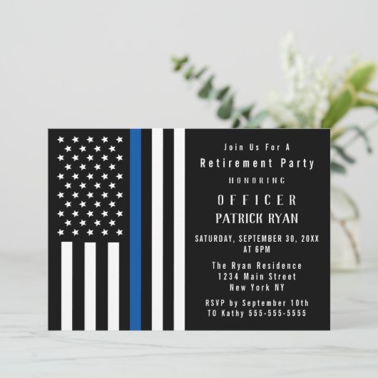 Thin Blue Line Flag Police Retirement Party Kaart (Staand voorkant)