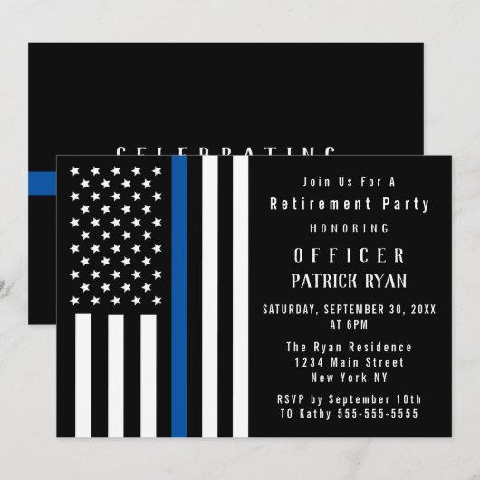 Thin Blue Line Flag Police Retirement Party Kaart (Voorkant / Achterkant)