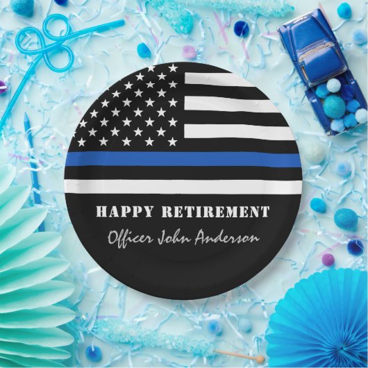 Thin Blue Line Flag Police Retirement Party Papieren Bordje (Feest)