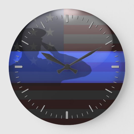 Thin Blue Line - Flag Salute Large Clock Grote Klok (Voorkant)