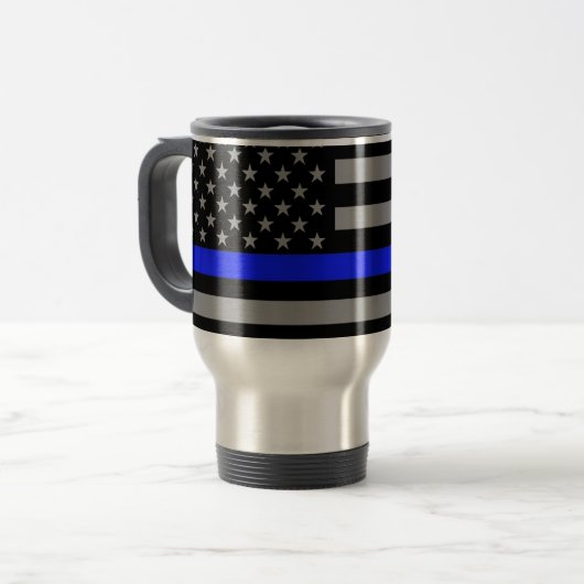 Thin Blue Line Flag Travel Mug Reisbeker (Voorkant links)