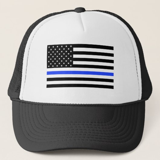 Thin Blue Line Flag Trucker Hat Trucker Pet (Voorkant)
