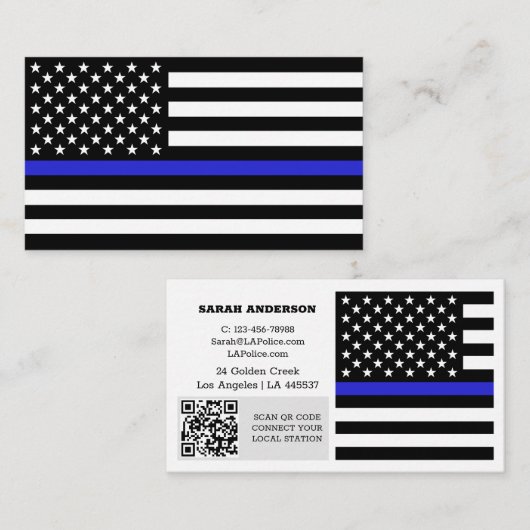 Thin Blue Line Flag, VS-politie / gepersonaliseerd Visitekaartje (Voorkant / Achterkant)