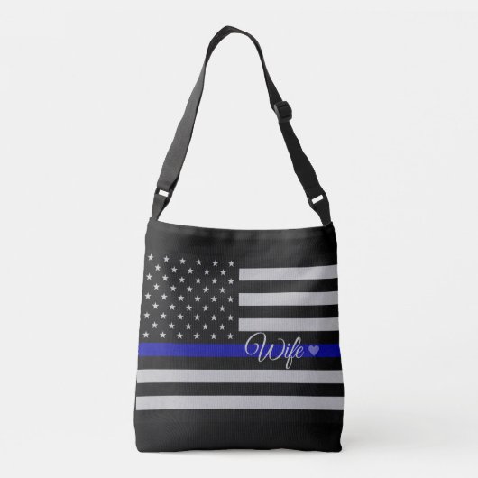 Thin Blue Line Flag Wife Crossbody Tas (Achterkant)