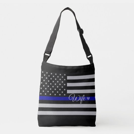 Thin Blue Line Flag Wife Crossbody Tas (Voorkant)