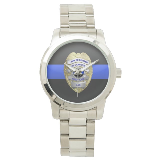 Thin Blue Line Funny Remoe Police Badge Horloge (Voorkant)