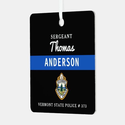 Thin Blue Line gepersonaliseerde Logo politieagent Metalen Ornament (Voorkant links)