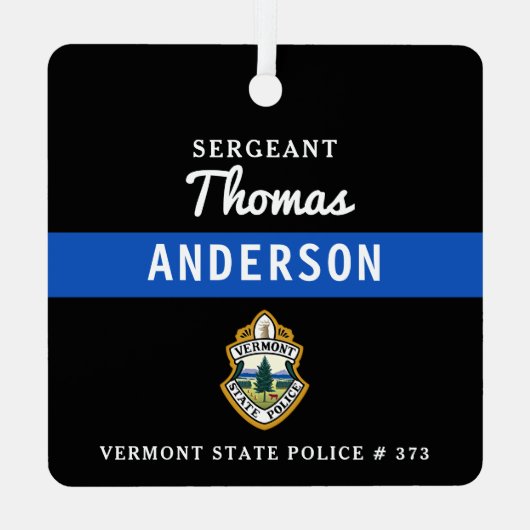 Thin Blue Line gepersonaliseerde Logo politieagent Metalen Ornament (Achterkant)