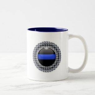 Thin Blue Line Ggloed Button & Framed Button Tweekleurige Koffiemok