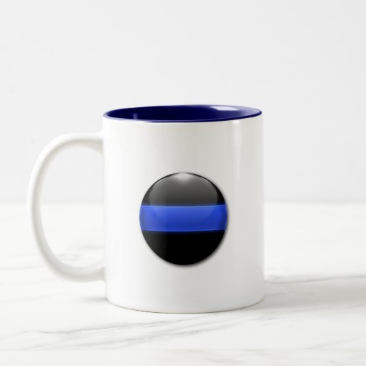Thin Blue Line Ggloed Button & Gold Badge Tweekleurige Koffiemok (Links)