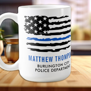 Thin Blue Line Gift - American Flag USA - Politie Koffiemok