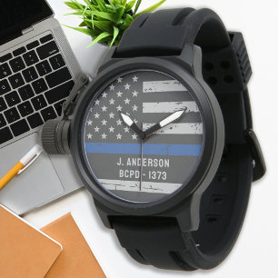 Thin Blue Line Gift - Amerikaanse vlag - Politie Horloge