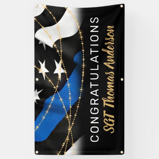 Thin Blue Line Gold Police Retirement Party Spandoek (Verticaal)