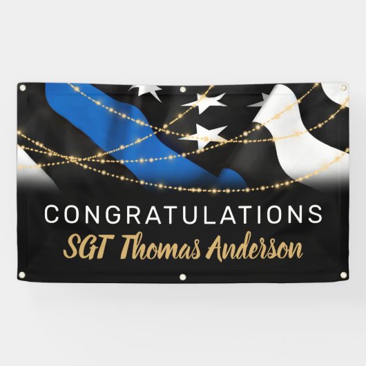 Thin Blue Line Gold Police Retirement Party Spandoek (Horizontaal)