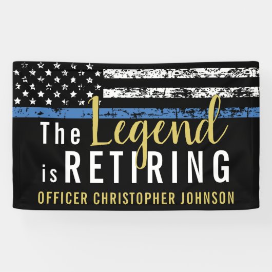 Thin Blue Line Gold Police Retirement Party Spandoek (Horizontaal)