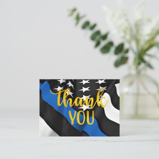 Thin Blue Line Gold Script Police Dank je Visitekaartje (Staand voorkant)