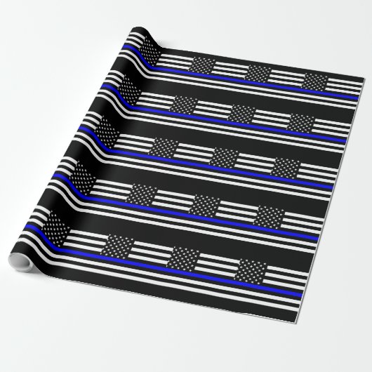 Thin Blue Line Graphic op Amerikaanse vlag Cadeaupapier (Uitgerold)