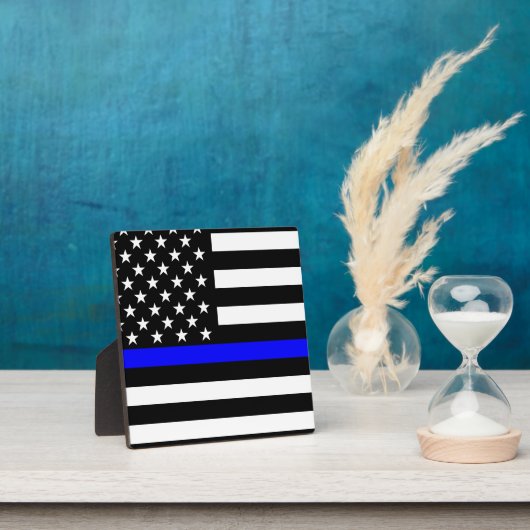 Thin Blue Line Graphic op Amerikaanse vlag Fotoplaat (Insitu)
