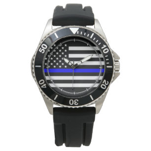 Thin Blue Line Graphic op Amerikaanse vlag Horloge