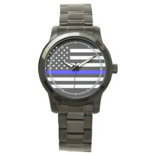 Thin Blue Line Graphic op Amerikaanse vlag Horloge