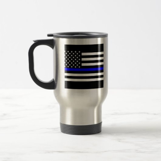 Thin Blue Line Graphic op Amerikaanse vlag Reisbeker (Links)