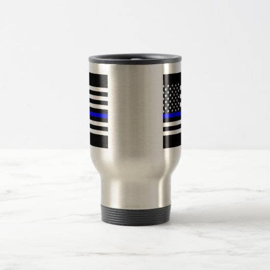 Thin Blue Line Graphic op Amerikaanse vlag Reisbeker (Center)