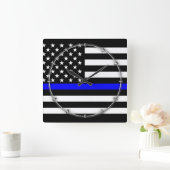 Thin Blue Line Graphic op Amerikaanse vlag Vierkante Klok (Huis)