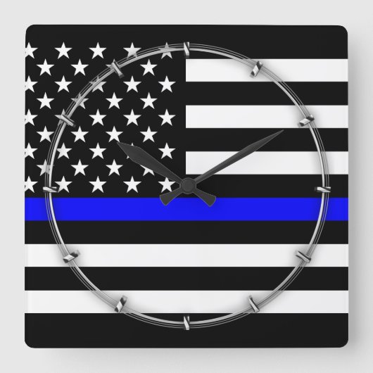 Thin Blue Line Graphic op Amerikaanse vlag Vierkante Klok (Voorkant)