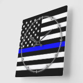 Thin Blue Line Graphic op Amerikaanse vlag Vierkante Klok (Hoek)