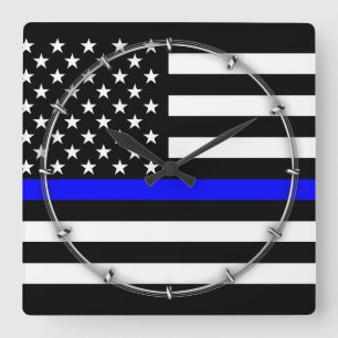 Thin Blue Line Graphic op Amerikaanse vlag Vierkante Klok