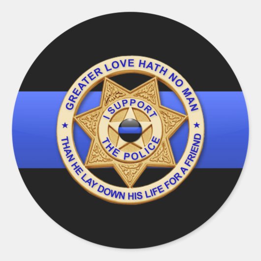 Thin Blue Line Greater Love Badge Classic Round St Ronde Sticker (Voorkant)