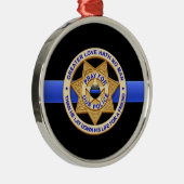 Thin Blue Line Greater Love Badge Metalen Ornament (Rechts)
