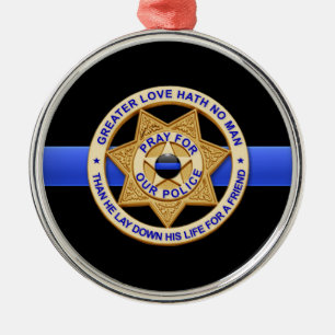 Thin Blue Line Greater Love Badge Metalen Ornament