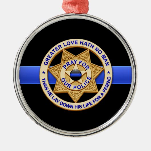 Thin Blue Line Greater Love Badge Metalen Ornament (Voorkant)