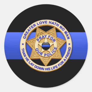 Thin Blue Line Greater Love Badge Ronde Sticker